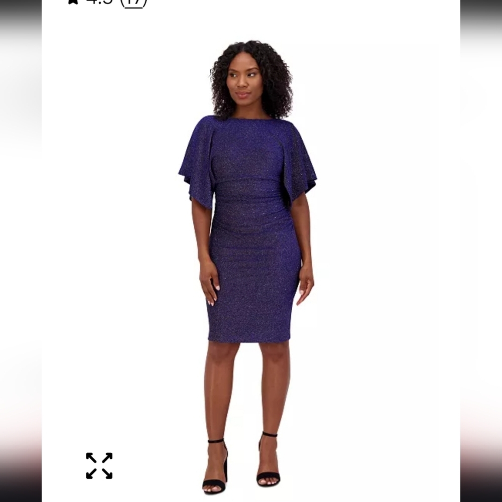 Jessica Howard Women Glittered Ruched Sheath Dress Sz 16 Blue Cocktail Party